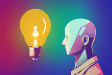 Yellow Light Bulb And Bald Man Head Pop Art Illustration