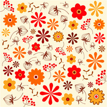 Autumn Flowers Pattern, Vivid Colors, Vector Graphic.