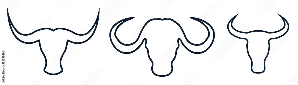 Bull head logo icon vector. Silhouette Bull, cow head with long horn ...