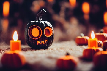 Sticker - Beautiful Halloween scenery with a pumpkin and candles