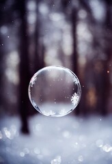 Sticker - Vertical closeup shot of a frozen bubble on the snowy forest background