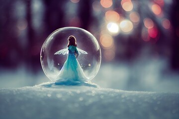 Sticker - Closeup shot of a beautiful fairy in a frozen bubble