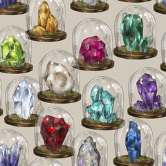 Poster - Vintage crystal seamless pattern, magic birthstones texture