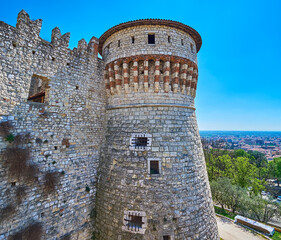 Poster - The stone wall and Torre dei Prigionieri tower, Brescia Castle, Italy