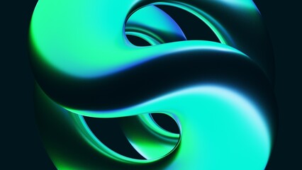 Wall Mural - Abstract fluid 3D twisted iridescent holographic neon waves background with blue and green colorful gradient