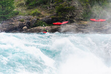Chile, Aysen. Whitewater Kayakers On Baker River.