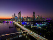 Aerial view of Brisbane city in Australia at night