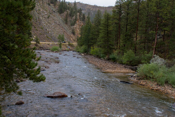 Wall Mural - Cache La Poudre Wild and Scenic River Valley in Colorado on a stormy, overcast day