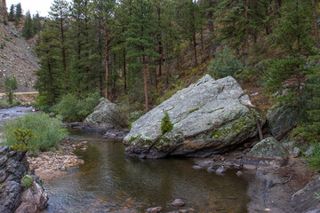 Sticker - Cache La Poudre Wild and Scenic River Valley in Colorado on a stormy, overcast day