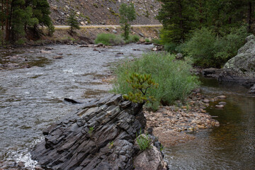 Sticker - Cache La Poudre Wild and Scenic River Valley in Colorado on a stormy, overcast day