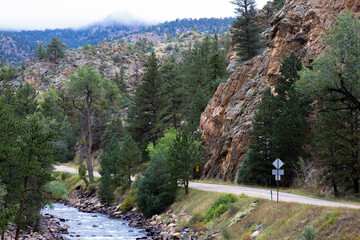 Canvas Print - Cache La Poudre Wild and Scenic River Valley in Colorado on a stormy, overcast day