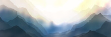 Dramatic Sunset In The Mountains, Panoramic View, Vector Illustration