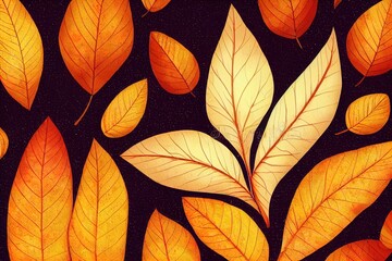 Wall Mural - Autumn leaves background. Leaf fall frame. Hello autumn. Illustration High quality illustration