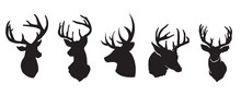 Set Of Stag Silhouette Male Deer Vector Icon On White Background