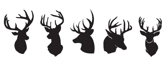 set of stag silhouette male deer vector icon on white background