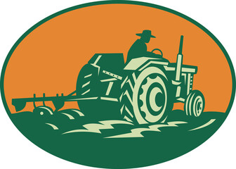 Wall Mural - Farmer Worker Driving Farm Tractor