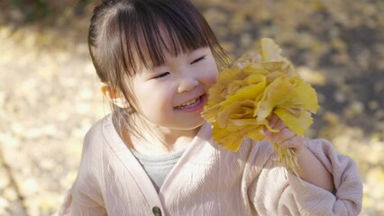 Canvas Print - スローモーション　イチョウ並木を観光する子供（育児・子育て）