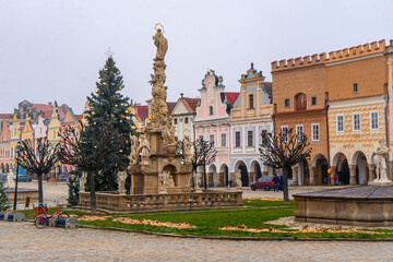 Wall Mural - Telc , beautiful Unesco old town with Colorful houses around Hradec square , Renaissance architecture during winter morning : Telc , Czech  : December 13, 2019