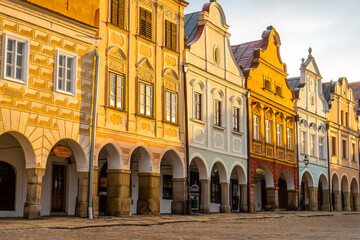 Wall Mural - Telc , beautiful Unesco old town with Colorful houses around Hradec square , Renaissance architecture during winter morning : Telc , Czech  : December 14, 2019