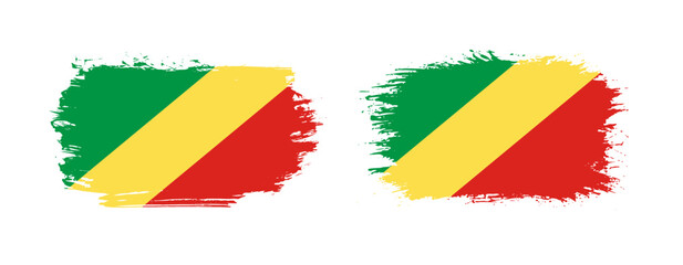 Set of two grunge brush flag of Republic of the Congo on solid background