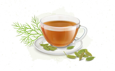 Wall Mural - Fennel seed herbal tea vector illustration with fennel seeds