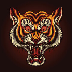 Wall Mural - roaring tiger head vector illustration