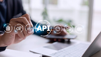 API - Application Programming Interface. Software development tool. Business, modern technology, internet and networking concept.