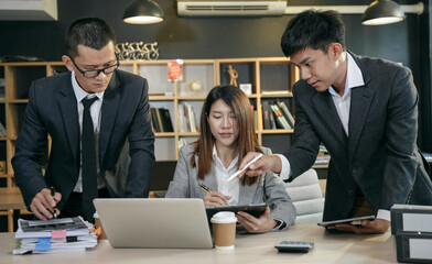 Businessman works with a team of women working together  business planning work in conference room with team