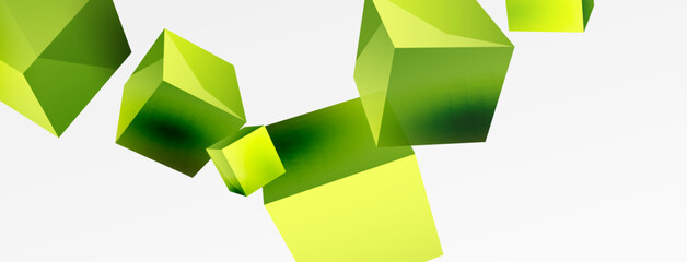 Wall Mural - 3d cubes vector abstract background. Composition of 3d square shaped basic geometric elements. Trendy techno business template for wallpaper, banner, background or landing