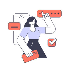 Wall Mural - female smartphone website application user password log in sign up vector flat illustration