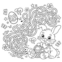 Wall Mural - Maze or Labyrinth Game. Puzzle. Tangled road.Coloring Page Outline Of cartoon cute Easter bunny with eggs and sweets. Coloring Book for kids.