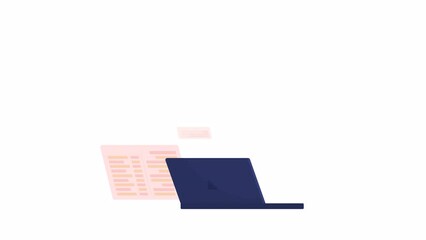 Animated laptop for coding object. Full sized flat element 4k video footage with alpha channel. Computer programming job color cartoon style illustration for motion graphic design and animation