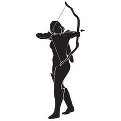 Wall Mural - Archer Silhouette, Female Warrior Character Design. Silhouette girl archer in a dynamic style and pulls an arrow ready to shoot, Amazon female warrior, leather armor.