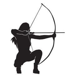 Wall Mural - Archer Silhouette, Female Warrior Character Design. Silhouette girl archer in a dynamic style and pulls an arrow ready to shoot, Amazon female warrior, leather armor.