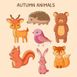 Illustration of autumn animals collections with cute style