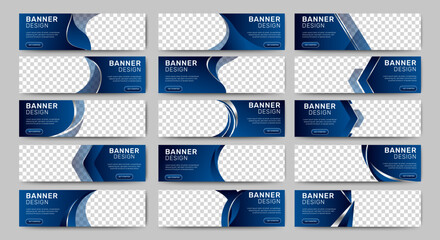big set of blue horizontal business banner templates. modern technology design, abstract background 