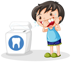 Poster - Cute boy cartoon character flossing teeth