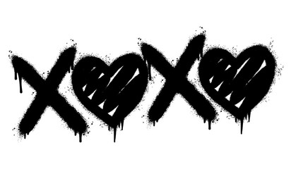 Spray Painted Graffiti xoxo Word Sprayed isolated with a white background. graffiti font xoxo with over spray in black over white. Vector illustration.