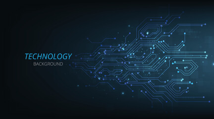 Poster - Dark blue technology background with circuit diagram.Technology circuit diagram concept. High tech connection system.Vector abstract technology on dark blue background.
