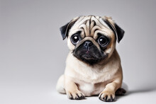Cute Pug Dog Puppy In Studio As Animal Illustration