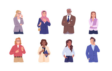 Wall Mural - Business people avatars. Vector cartoon illustration of business diverse people of different positions from management to employees with or without accessories in their hands. Isolated on white