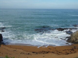 Wall Mural - Isolated beach coastline with waves