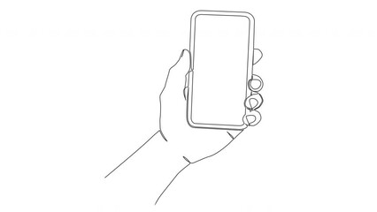 Wall Mural - animated single line drawing of hand holding smartphone isolated on white background, line art animation