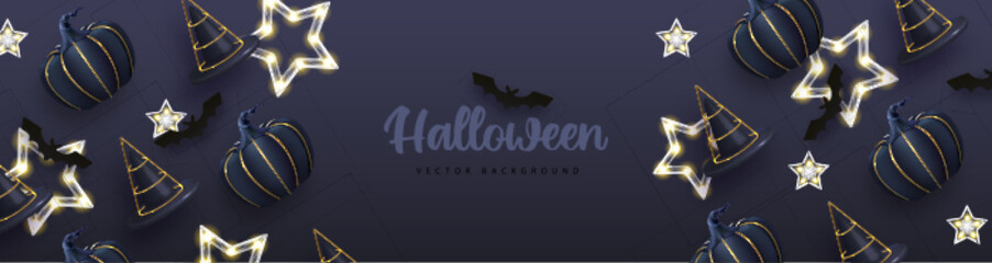 Halloween holiday background with realistic 3D halloween pumpkins. Vector illustration