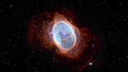 Wall Mural - Southern ring nebula rotating against star field in outer space, astronomy scene 4K animation. Contains elements by Nasa