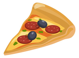 Poster - Pizza slice icon. Italian classic pepperoni in cartoon style