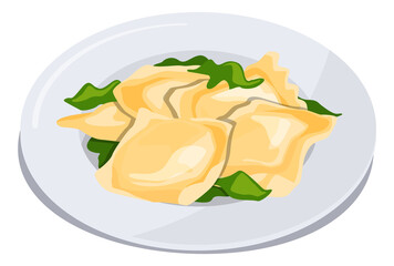 Poster - Tasty ravioli with green herbs. Traditional italian dish