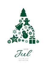 Swedish Text God Jul Och Gott Nytt År. Merry Christmas And Happy New Year. Vector. Cartoon