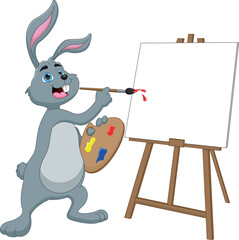 Wall Mural - cartoon cute rabbit painting on white background