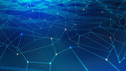 Fototapete - Cyber network, data flow, open source. 3D illustration of digital hi-tech particles